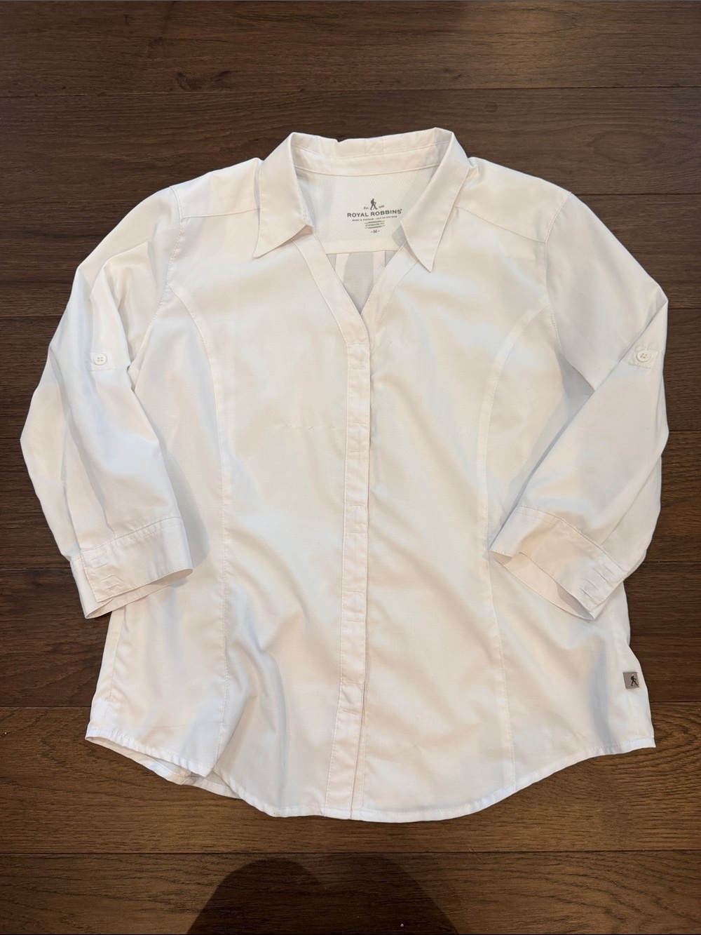Royal Robbins White Casual Button-Down Shirt 3/4 Sleeve Size Medium - C76-085